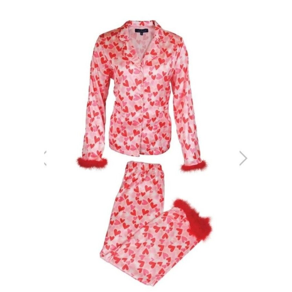 Simply Southern Red and Pink Heart Satin Pajamas size L